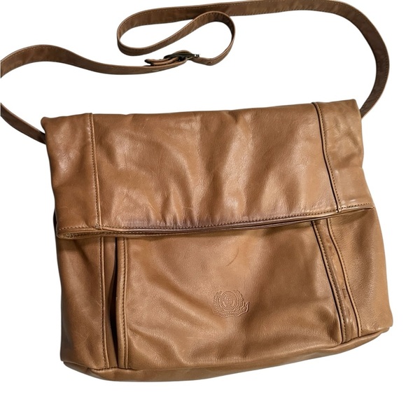 Stone Mountain Made in USA Leather Slouch Crossbody Cognac 14x12 Vintage Boho - Picture 1 of 9